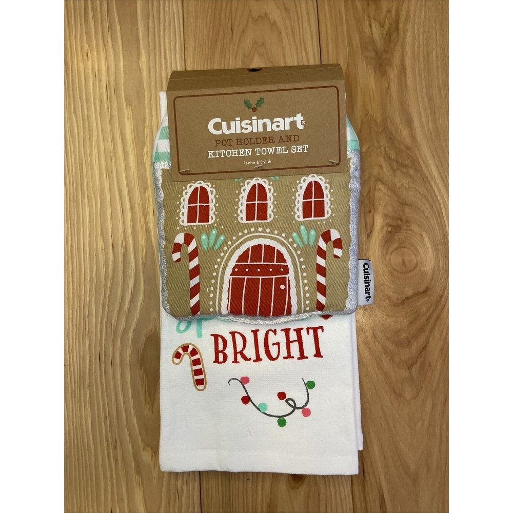 Cuisinart Pot Holder & Kitchen Towel Set Gingerbread House Baking Spirits Bright